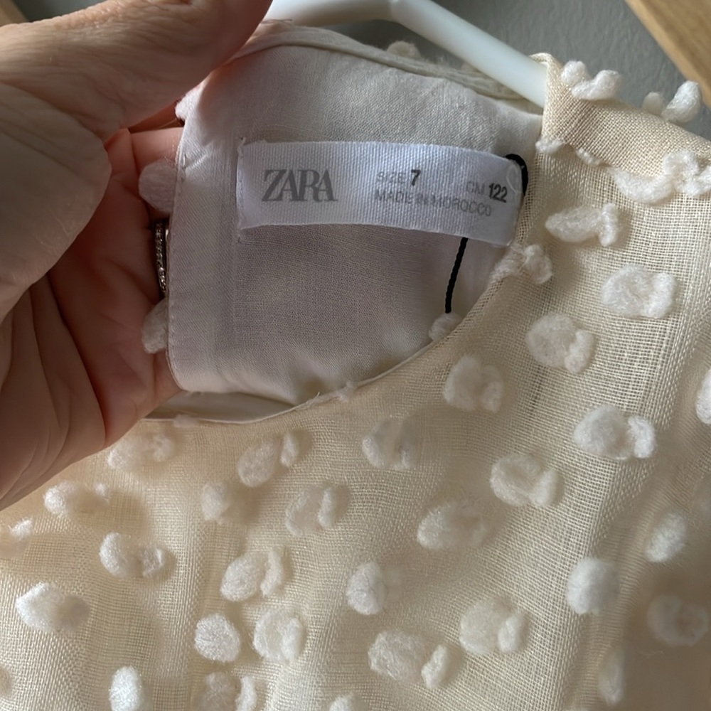 Zara Cream Flocked Tiered Dress for Girls - Picture 6 of 8